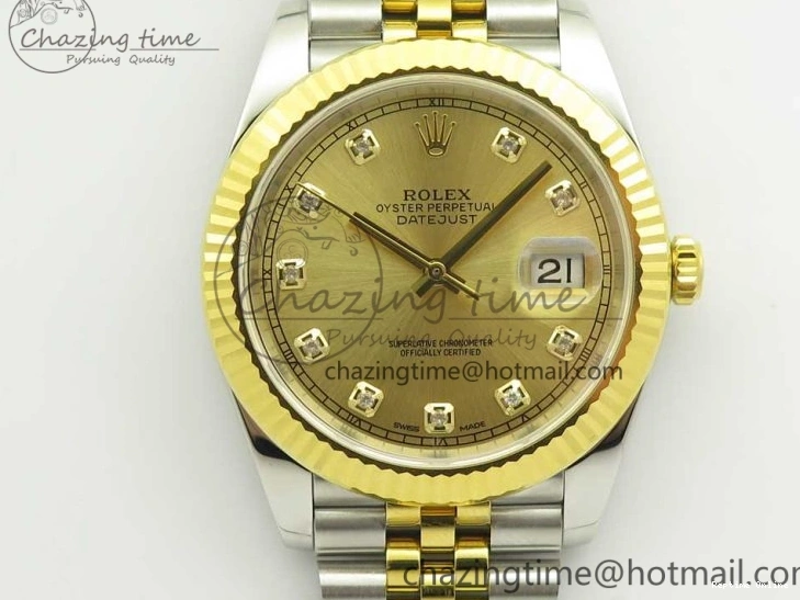 0131 Flexible DateJust 41 126334 904L SS YG DJF 1:1 Best Edition Gold Dial Diamond Markers on SS YG Jubilee Bracelet A 3250